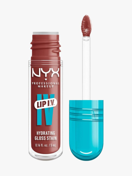 Nyx Professional Makeup Lip IV Hydrating Gloss Stain in branded component on a light gray background