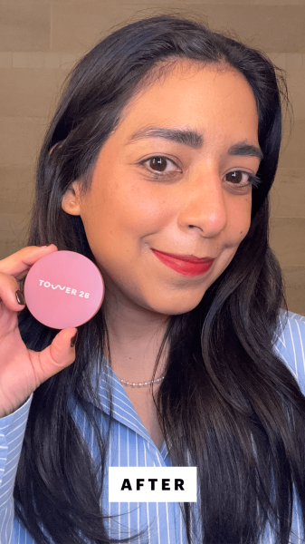 Foresto after applying the Tower 28 GetSet Blur  Set Matte Powder Blush