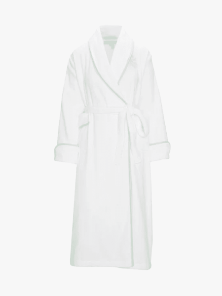 Crown Affair X Hill House Home Robe Collaboration in branded component on a light gray background